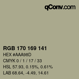 Color code: RGB 170 169 141 | qconv.com
