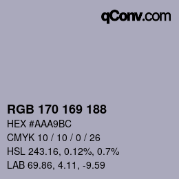 カラーコード: RGB 170 169 188 | qconv.com