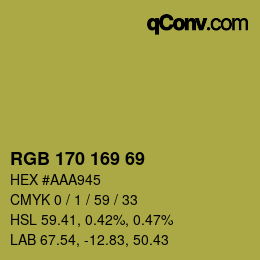 Color code: RGB 170 169 69 | qconv.com