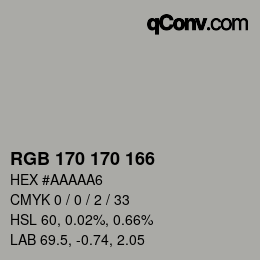 カラーコード: RGB 170 170 166 | qconv.com