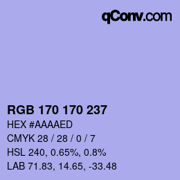 Color code: RGB 170 170 237 | qconv.com