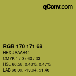 カラーコード: RGB 170 171 68 | qconv.com
