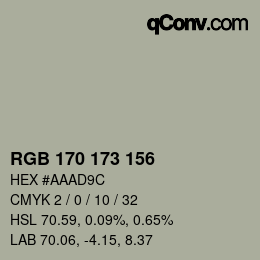 Color code: RGB 170 173 156 | qconv.com