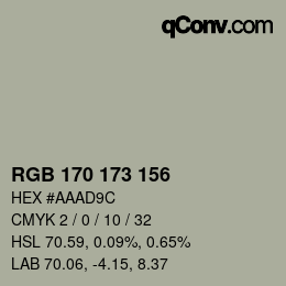 Color code: RGB 170 173 156 | qconv.com