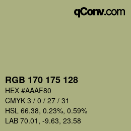 Código de color: RGB 170 175 128 | qconv.com