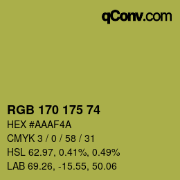 Color code: RGB 170 175 74 | qconv.com