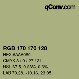 Color code: RGB 170 176 128 | qconv.com