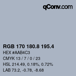 カラーコード: RGB 170 180.8 195.4 | qconv.com