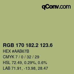 カラーコード: RGB 170 182.2 123.6 | qconv.com