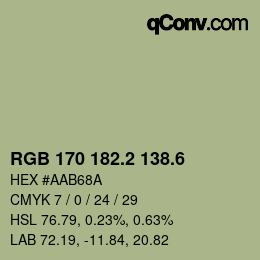 カラーコード: RGB 170 182.2 138.6 | qconv.com