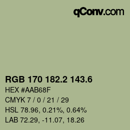 カラーコード: RGB 170 182.2 143.6 | qconv.com