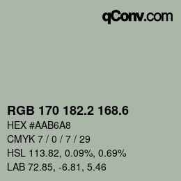 カラーコード: RGB 170 182.2 168.6 | qconv.com