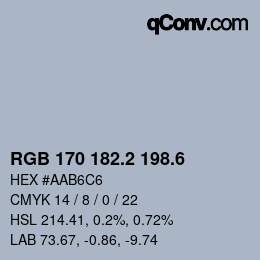 カラーコード: RGB 170 182.2 198.6 | qconv.com