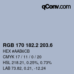 カラーコード: RGB 170 182.2 203.6 | qconv.com