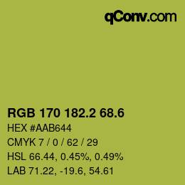 カラーコード: RGB 170 182.2 68.6 | qconv.com