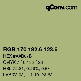 カラーコード: RGB 170 182.6 123.6 | qconv.com