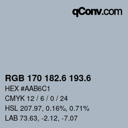 カラーコード: RGB 170 182.6 193.6 | qconv.com