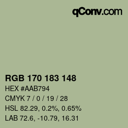 Color code: RGB 170 183 148 | qconv.com