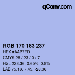 Color code: RGB 170 183 237 | qconv.com