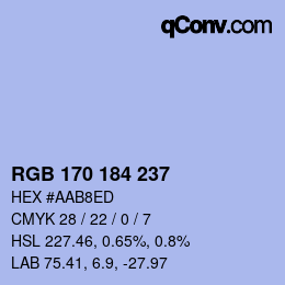 Color code: RGB 170 184 237 | qconv.com