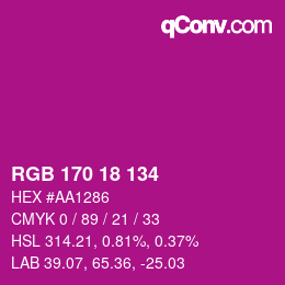 Color code: RGB 170 18 134 | qconv.com
