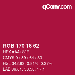 颜色代码: RGB 170 18 62 | qconv.com