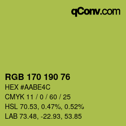 Color code: RGB 170 190 76 | qconv.com