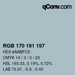 カラーコード: RGB 170 191 197 | qconv.com