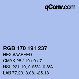カラーコード: RGB 170 191 237 | qconv.com