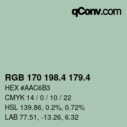カラーコード: RGB 170 198.4 179.4 | qconv.com