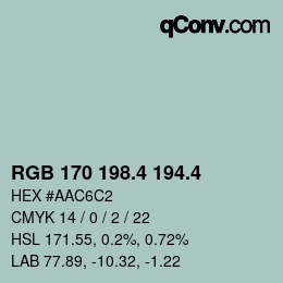 カラーコード: RGB 170 198.4 194.4 | qconv.com
