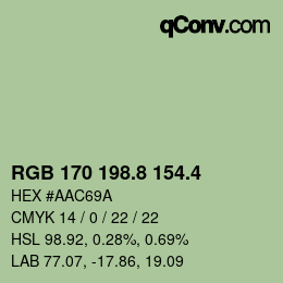 カラーコード: RGB 170 198.8 154.4 | qconv.com