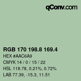 カラーコード: RGB 170 198.8 169.4 | qconv.com