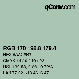 カラーコード: RGB 170 198.8 179.4 | qconv.com