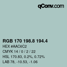 カラーコード: RGB 170 198.8 194.4 | qconv.com