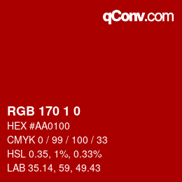 Farbcode: RGB 170 1 0 | qconv.com