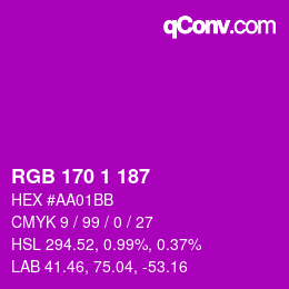 Color code: RGB 170 1 187 | qconv.com