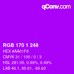 Color code: RGB 170 1 248 | qconv.com