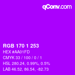 Color code: RGB 170 1 253 | qconv.com