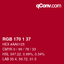 カラーコード: RGB 170 1 37 | qconv.com