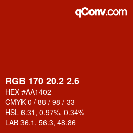 カラーコード: RGB 170 20.2 2.6 | qconv.com