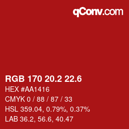カラーコード: RGB 170 20.2 22.6 | qconv.com
