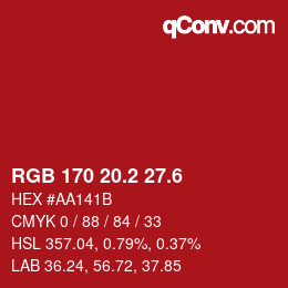 カラーコード: RGB 170 20.2 27.6 | qconv.com
