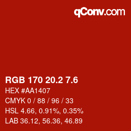カラーコード: RGB 170 20.2 7.6 | qconv.com
