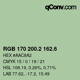 カラーコード: RGB 170 200.2 162.6 | qconv.com