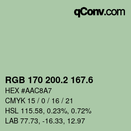 カラーコード: RGB 170 200.2 167.6 | qconv.com