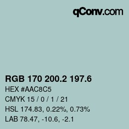 カラーコード: RGB 170 200.2 197.6 | qconv.com