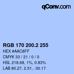 カラーコード: RGB 170 200.2 255 | qconv.com