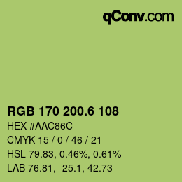 カラーコード: RGB 170 200.6 108 | qconv.com