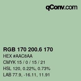 カラーコード: RGB 170 200.6 170 | qconv.com